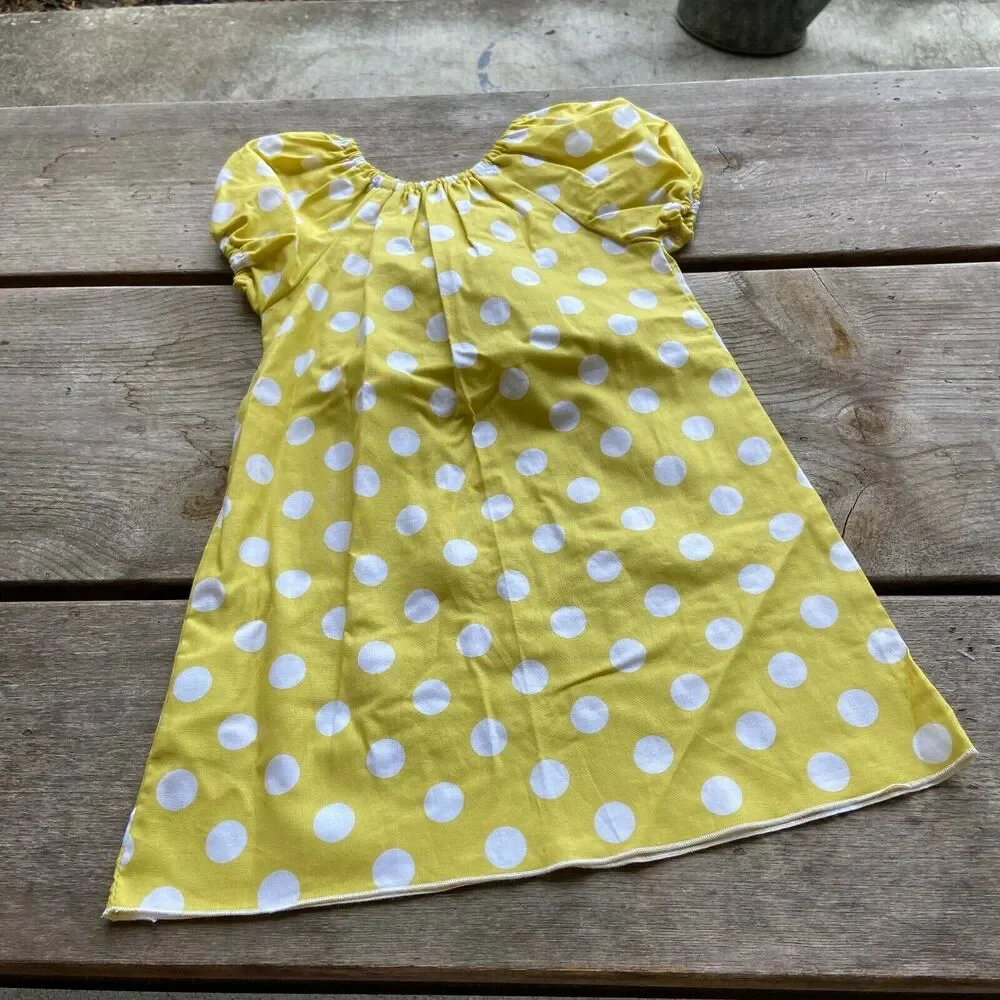Lolly Wolly Doodle Girls Dress Sz 24 Months Yellow White Polka Dot Made‎ in USA